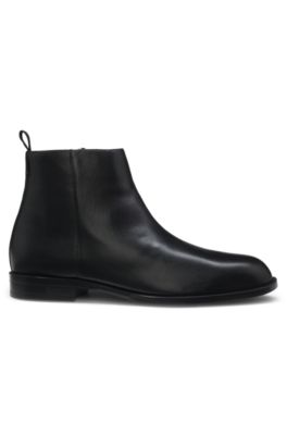 Leather ankle boots with side zip, Black