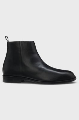 Leather ankle boots with side zip, Black