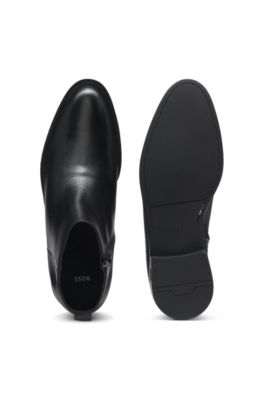 Leather ankle boots with side zip, Black