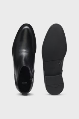 Leather ankle boots with side zip, Black