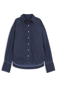Blusa oversize fit en denim rígido azul ahumado, Azul