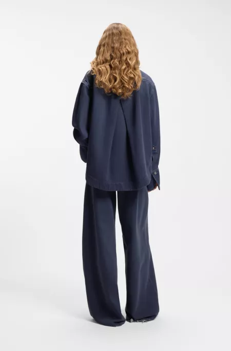 Oversized-fit blouse in smoky-blue rigid denim