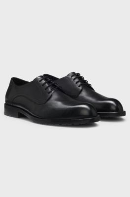 Leather Derby shoes with embossed logo, Black