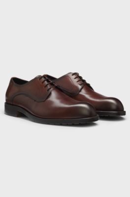 Leather Derby shoes with embossed logo, Brown