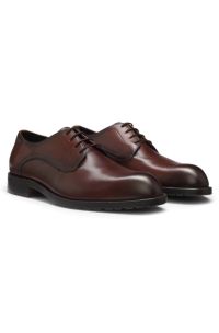 Leather Derby shoes with embossed logo, Brown
