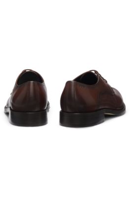 Leather Derby shoes with embossed logo, Brown