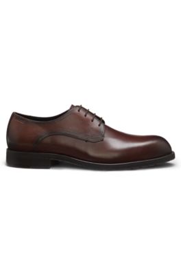 Leather Derby shoes with embossed logo, Brown