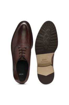 Leather Derby shoes with embossed logo, Brown
