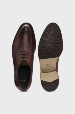 Leather Derby shoes with embossed logo, Brown