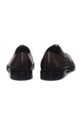Leather Derby shoes with embossed logo, Dark Brown