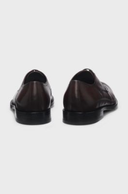 Leather Derby shoes with embossed logo, Dark Brown