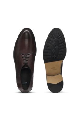 Leather Derby shoes with embossed logo, Dark Brown