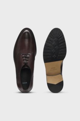 Leather Derby shoes with embossed logo, Dark Brown
