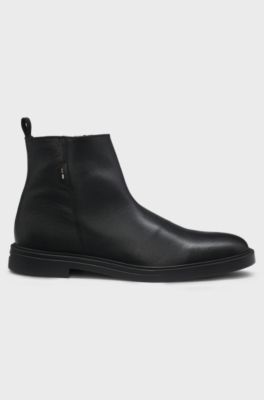 Leather ankle boots with cosy lining, Black
