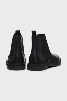 Botas Chelsea em pele polida com costuras de assinatura, Black