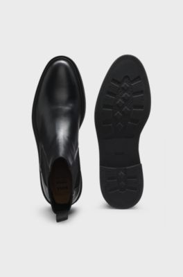 Bottines en cuir nappa &agrave; rayures embl&eacute;matiques, Noir