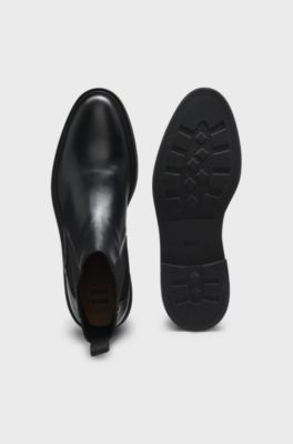 Botas Chelsea em pele polida com costuras de assinatura, Black
