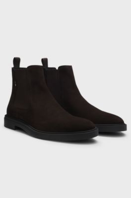 Suede Chelsea boots with signature stripe, Dark Brown