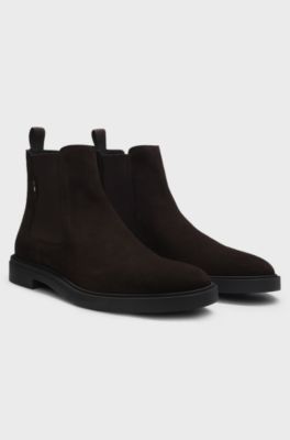 Portuguese-made Chelsea boots in soft suede, Dark Brown