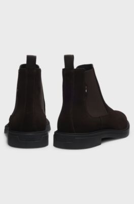 Suede Chelsea boots with signature stripe, Dark Brown