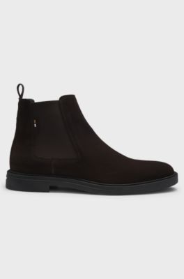 Portuguese-made Chelsea boots in soft suede, Dark Brown