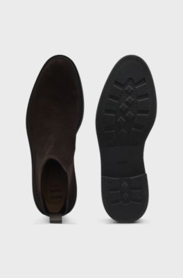 Suede Chelsea boots with signature stripe, Dark Brown