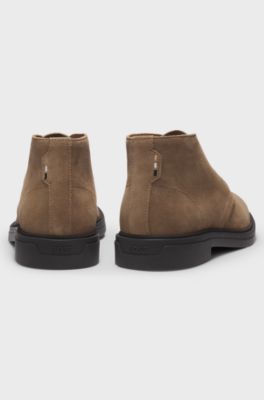 Suede boots with signature-stripe trim, Beige