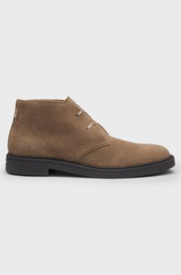 Suede boots with signature-stripe trim, Beige