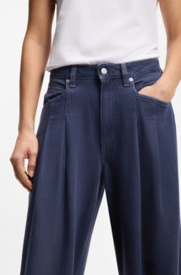 Relaxed fit-jeans med vida ben, M&ouml;rkbl&aring;