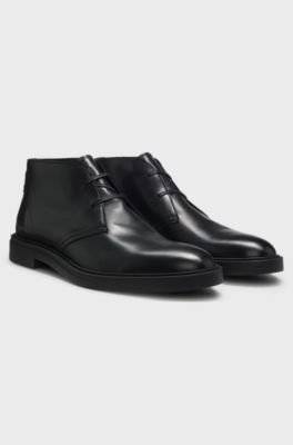 Leather desert boots with signature stripe, Black