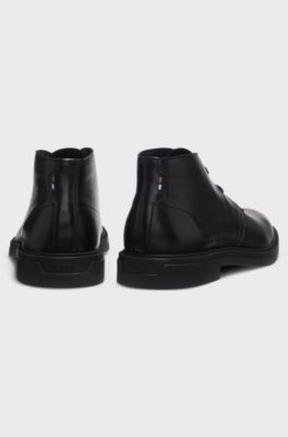 Leather desert boots with signature stripe, Black