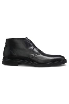 Leather desert boots with signature stripe, Black
