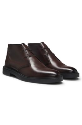 Leather desert boots with signature stripe, Dark Brown