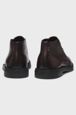 Leather desert boots with signature stripe, Dark Brown