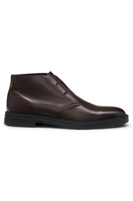 Leather desert boots with signature stripe, Dark Brown