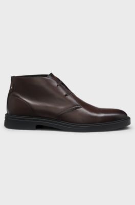 Leather desert boots with signature stripe, Dark Brown