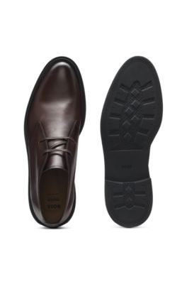 Leather desert boots with signature stripe, Dark Brown