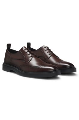 Nappa-leather Derby shoes with brogue details, Dark Brown