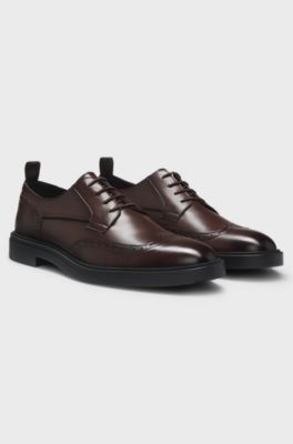 Nappaleren derbyschoenen met broguedetails, Donkerbruin