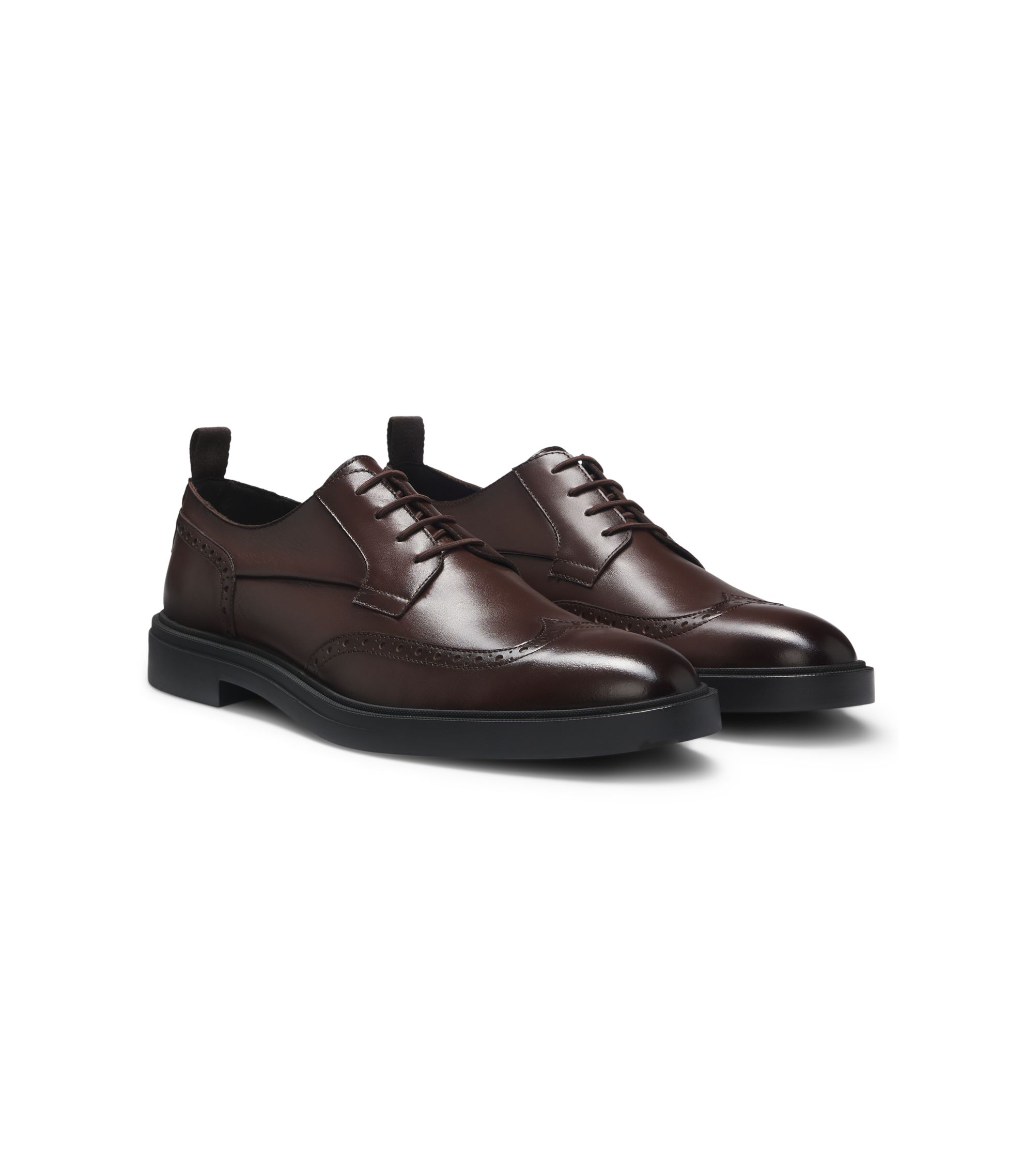 BOSS - Nappa-leather Derby shoes with brogue details - Dark  display picture 3