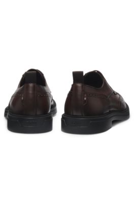 Nappa-leather Derby shoes with brogue details, Dark Brown