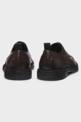 Nappa-leather Derby shoes with brogue details, Dark Brown