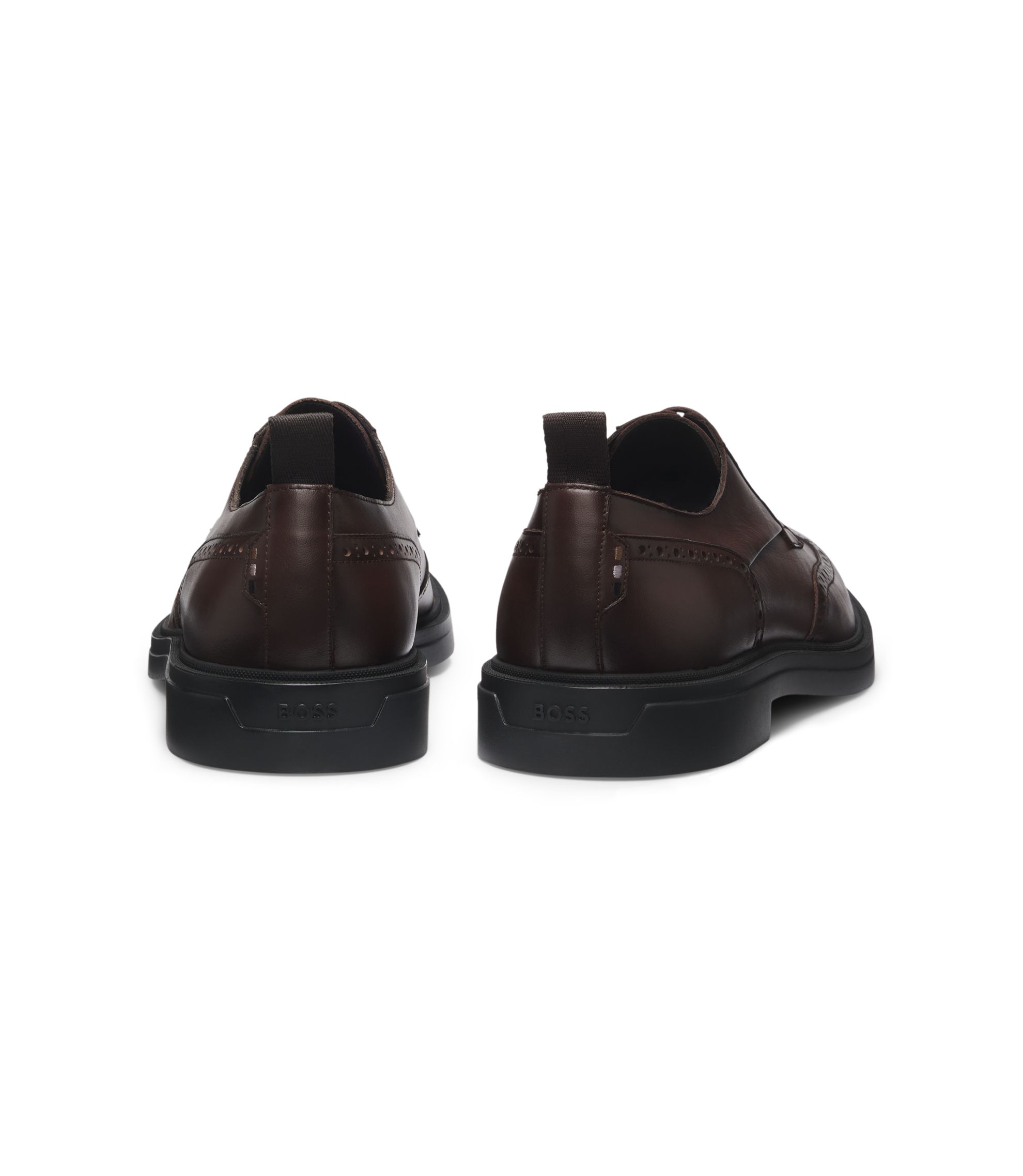 BOSS - Nappa-leather Derby shoes with brogue details - Dark  display picture 2