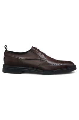 Nappa-leather Derby shoes with brogue details, Dark Brown