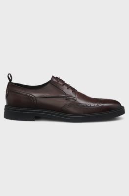 Nappa-leather Derby shoes with brogue details, Dark Brown