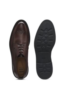 Nappa-leather Derby shoes with brogue details, Dark Brown