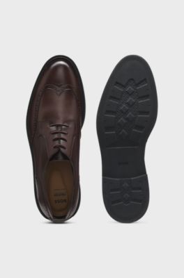 Nappaleren derbyschoenen met broguedetails, Donkerbruin