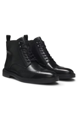 Leather half boots with brogue details, Black