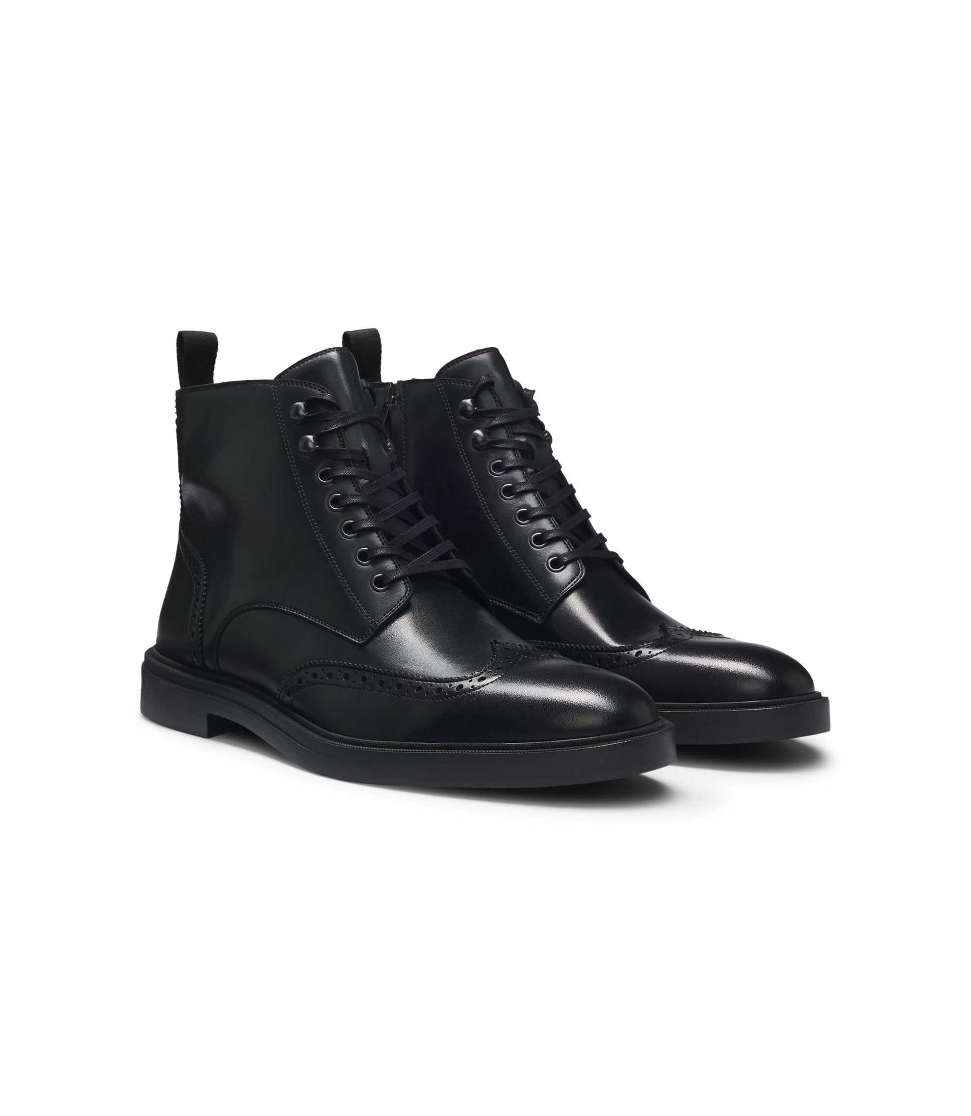 BOSS - Leather half boots with brogue details - Black