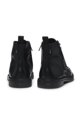 Leather half boots with brogue details, Black